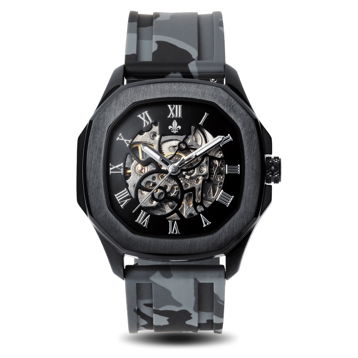 The Avalon Black + Grey Camo Strap, Ralph Christian automatic skeleton watch