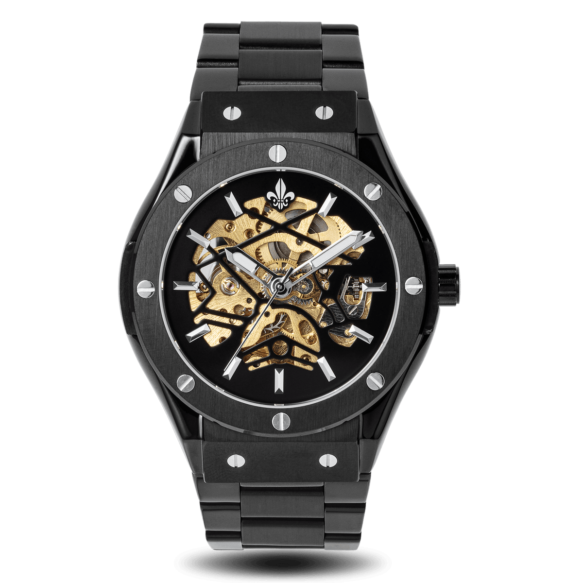 Prague Skeleton Automatic Deluxe - Black + Black Link Strap, Ralph Christian watch