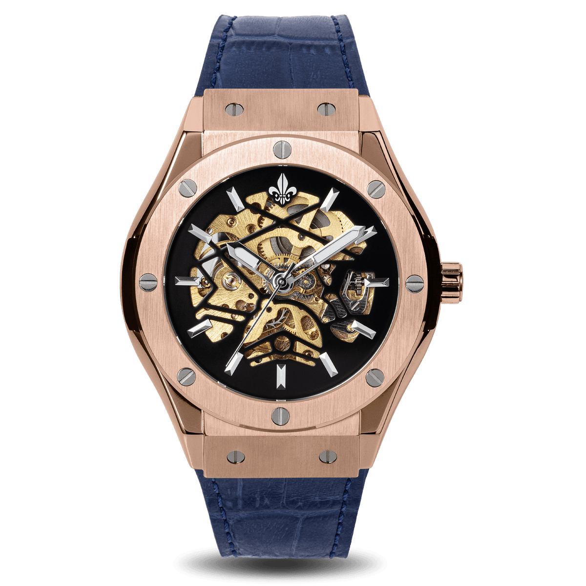 Prague Skeleton Automatic Deluxe - Rose Gold + Blue Leather Strap, Ralph Christian watch