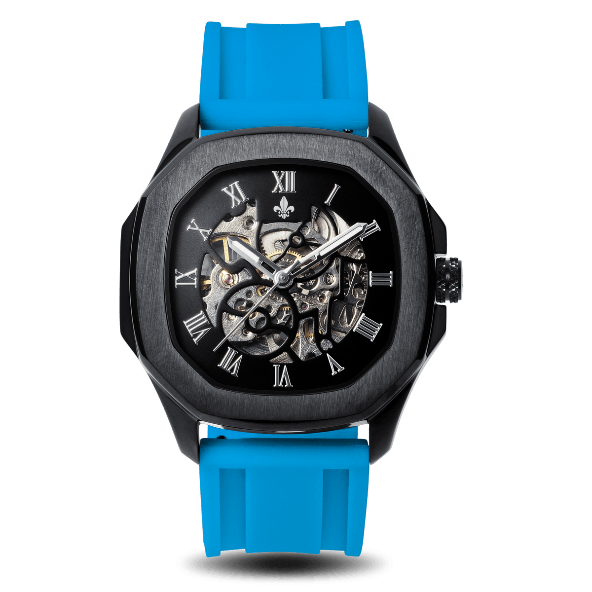 The Avalon Black + Blue Silicone Strap, Ralph Christian automatic skeleton watch