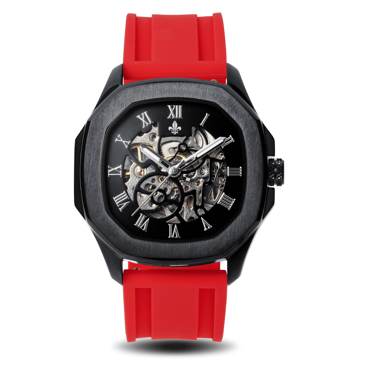 The Avalon Black + Red Silicone Strap, Ralph Christian automatic skeleton watch