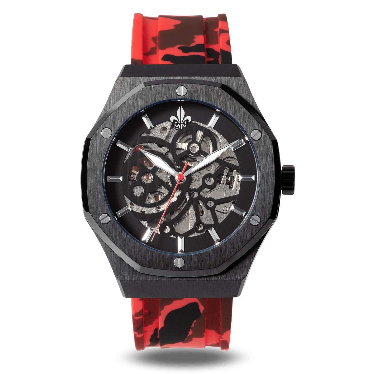 The Maverick STEEL - Camo Red, Ralph Christian automatic skeleton watch